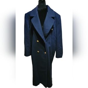 Forecaster of Boston Coat Womens 14 Navy Wool Long Double Breasted Minimal
